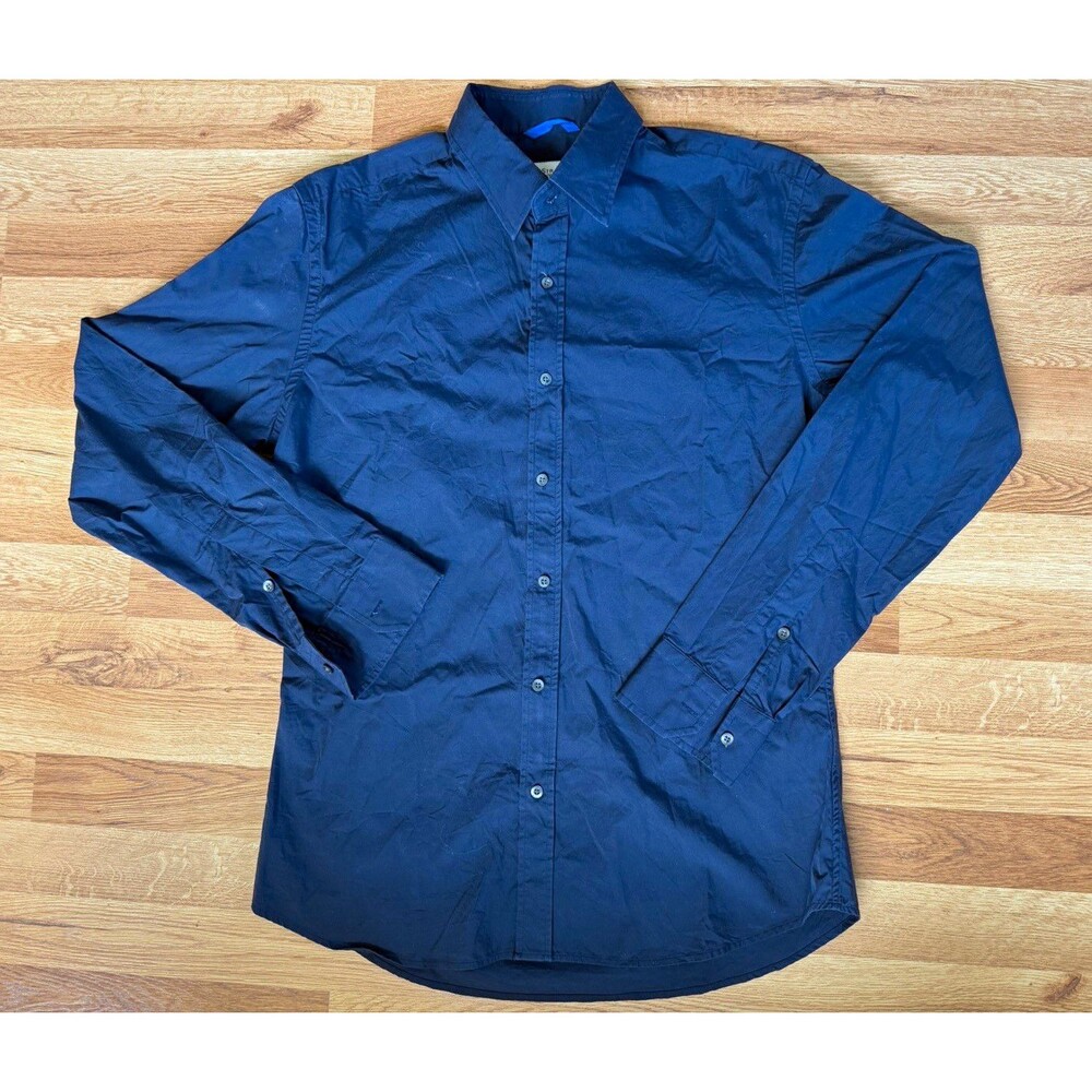 Teddy Stratford NYC Courage Luck Freedom Navy Solid Cotton Dress Shirt 32/33